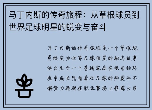 马丁内斯的传奇旅程：从草根球员到世界足球明星的蜕变与奋斗